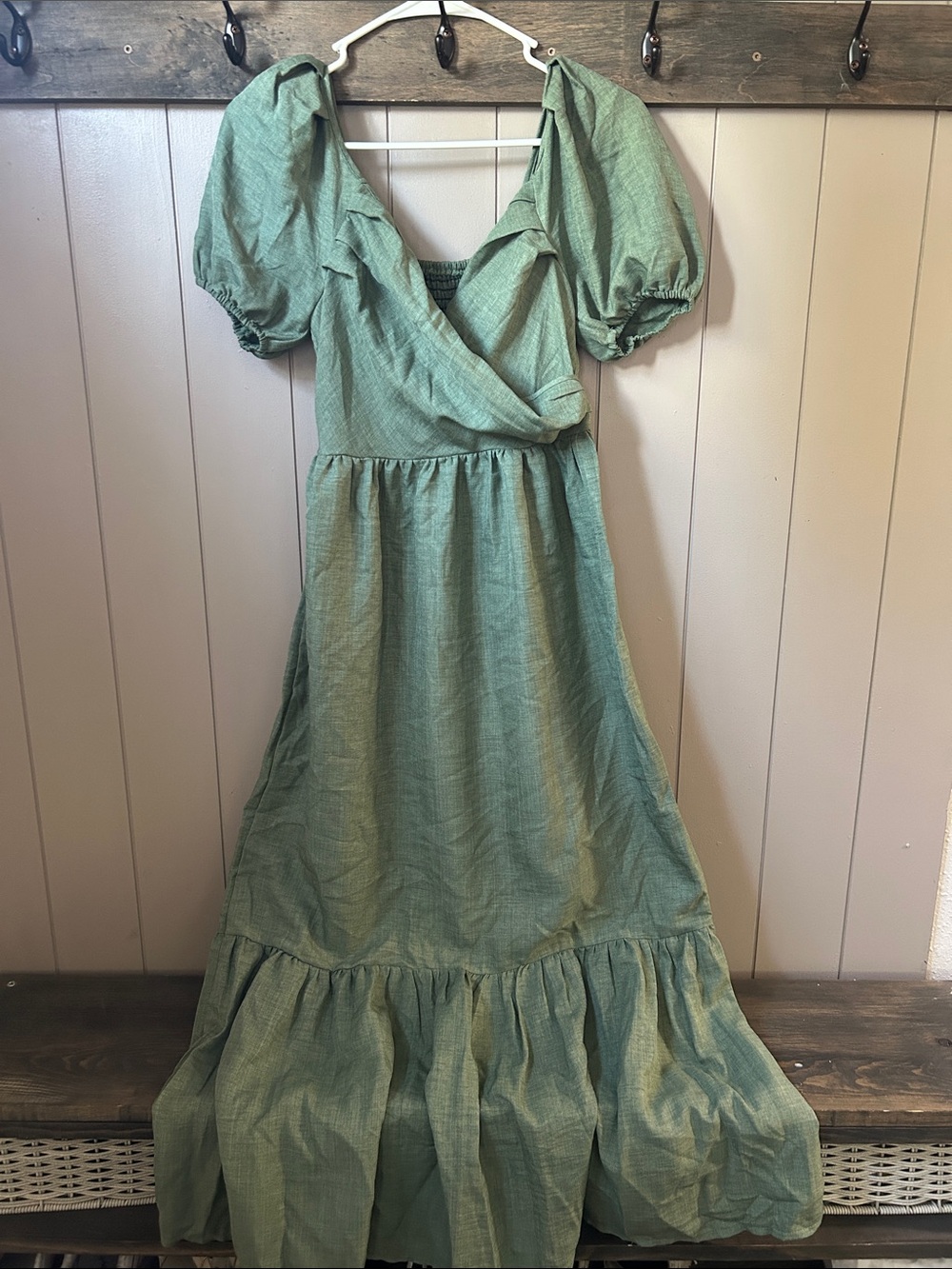 Puff-Sleeve Maxi Dress in Sage Green